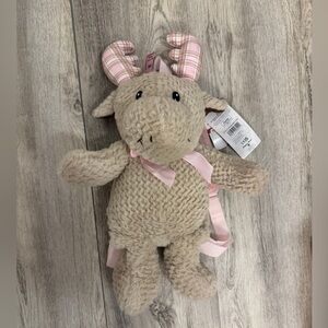 Cute Tan Plush Moose Backpack with Pink Details